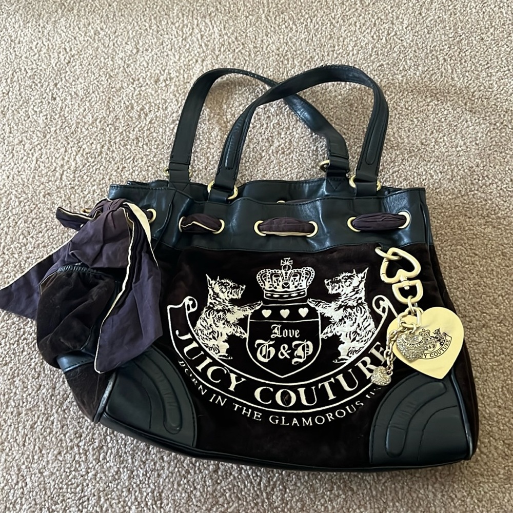 Gently used juicy couture black velvet and leather purse handbag